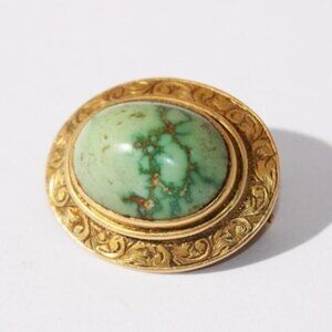 14k Gold Antique Turquoise Brooch